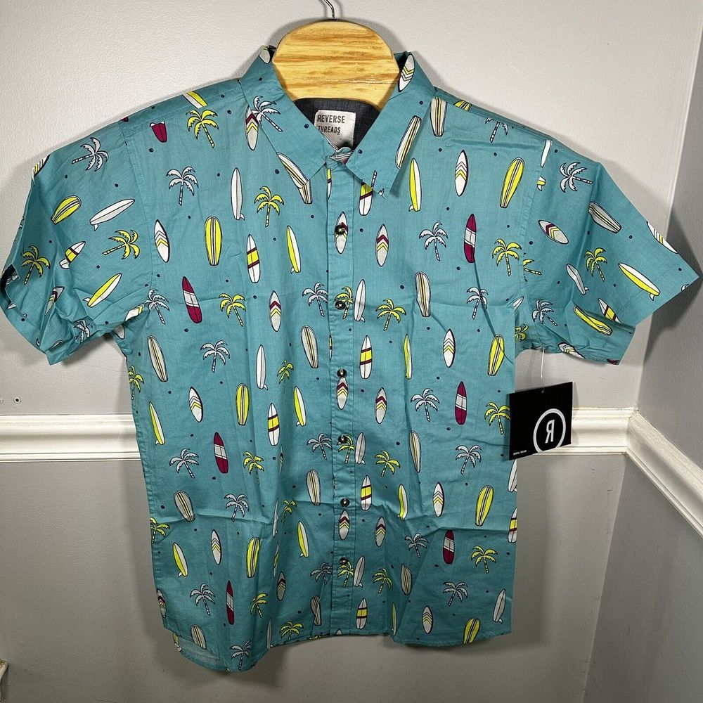 Reverse Threads Men's‎ S/S Shirt Button Up Hawaiian Surf X-Large NEW Teal
